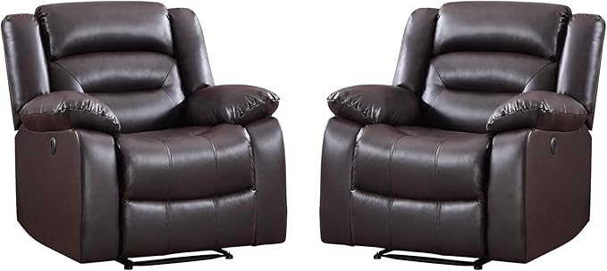 EBELLO Classic Power Recliner Chair Faux Leather Oversized Electric Overstuffed Chair with Thicked Cushion and Back Single Sofa with Comfortable Armchair Brown 2Pcs