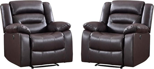 EBELLO Classic Power Recliner Chair Faux Leather Oversized Electric Overstuffed Chair with Thicked Cushion and Back Single Sofa with Comfortable Armchair Brown 2Pcs