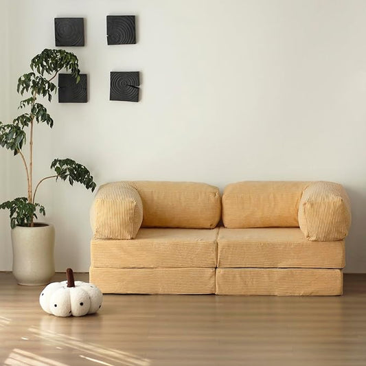 Free Combination Convertible Folding Sofa Bed Armless Foam Floor Sofa Sleeper Floor Couch for Living Room and Bedroom Sleeper Chair with Pillow Twin Size (Beige)