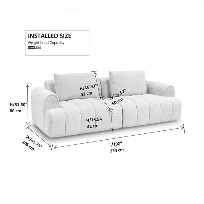 Modern Couch Sofa for Living Room Oversized Sectional Sofa 4-Seater Comfy Teddy Velvet Upholstered Couch Lounge Sofa for Apartment Small Space Beige Sofa Couch