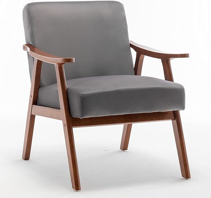 Container Furniture Accent Chair with Microfiber Upholstery and Solid Wood Frame Classic Mid-Century Modern Living Room Furniture for Extra Seating Grey