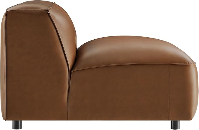 Modway Auren Vegan Leather Modular Armless Chair in Coffee - Faux Leather Slipper Chair - Mid Century Modern Single Sofa Chair - Oversized PU Leather Accent Chair for Living Room Apartment