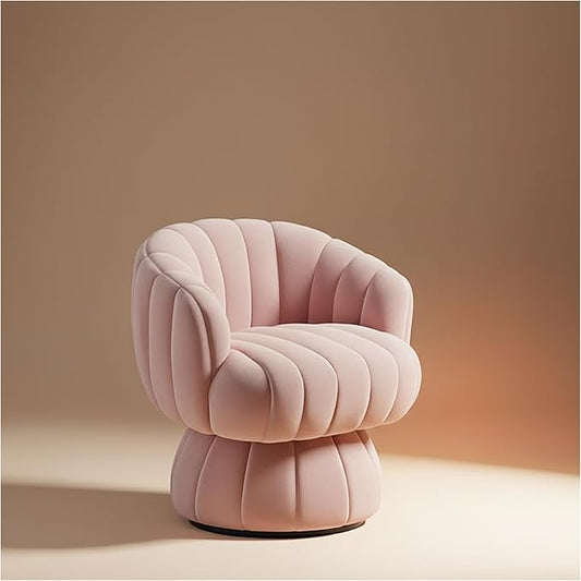 Vanity 360-Degree Swivel Accent Chair - Mid Century Modern Plush Round Makeup Chair Relaxing Comfy Lounge Sofa Arm Chair Idear for Living Room Bedroom (Pink Velvet Fabric)