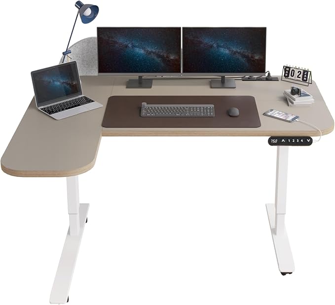 Gaming Electric Standing Desk L Shaped with Privacy Screen 59 Inch PC Computer DeskLarge Surface for Monitors