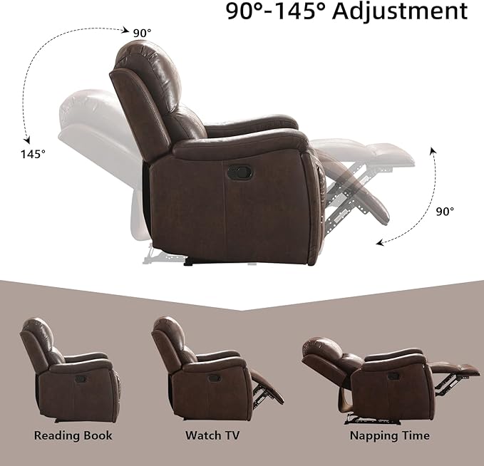 Leather Recliner Chair Manual Recliner Chair for Adults with Overstuffed Arms and Back Single Sofa Recliner with Cup Holders for Living Room Set of 2 Red Brown