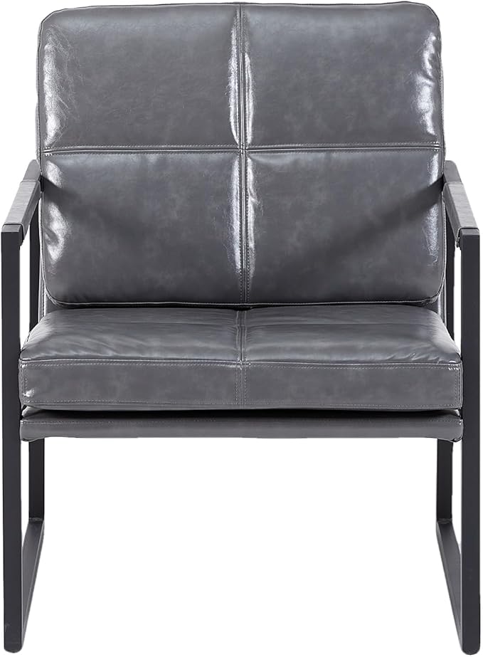 Light Grey PU Leather Leisure Black Metal Frame Recliner Chair for Living Room and Bedroom Furniture