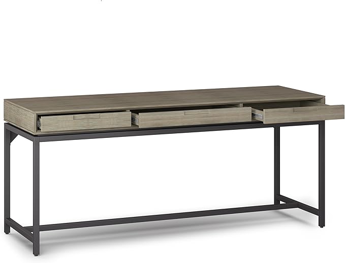 SIMPLIHOME Banting Desk - 72 Inch Wide Solid Wood and Metal Writing Desk in Distressed Grey Modern Industrial Home Office Computer Table for Study with 2 Drawers and Flip-Down Keyboard Tray