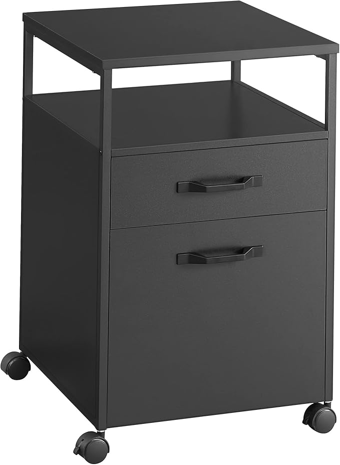 VASAGLE File Cabinet Mobile Filing Cabinet with Wheels 2 Drawers Open Shelf for A4 Letter Size Hanging File Folders Ink Black UOFC071B16