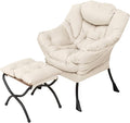 Welnow Lazy Chair with Ottoman Modern Accent Chair with Armrests and a Side Pocket Leisure Sofa Armchair Reading Armchair with Footrest for Small Space Beige
