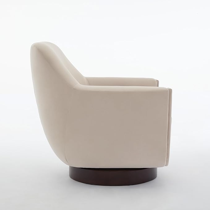 Swivel Chair Velvet Accent Chair Armchair Round Barrel Chair U-shaped Fully Assembled Chair for Living Room Bedroom (Beige)