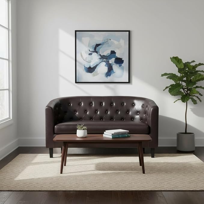 Naomi Home Barrel Love Seat Button Tufted Faux Leather Loveseat Sofas Faux Leather couches Small Loveseats for Small Spaces Bedrooms Love Seat Couches for Living Room - Espresso