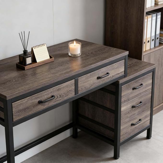 Computer Desk with Adjustable Position Drawers Gray Gaming Desk with Storage Compact Home Office Desks Vanity Desks Without Mirror for Bedroom/Study Writing