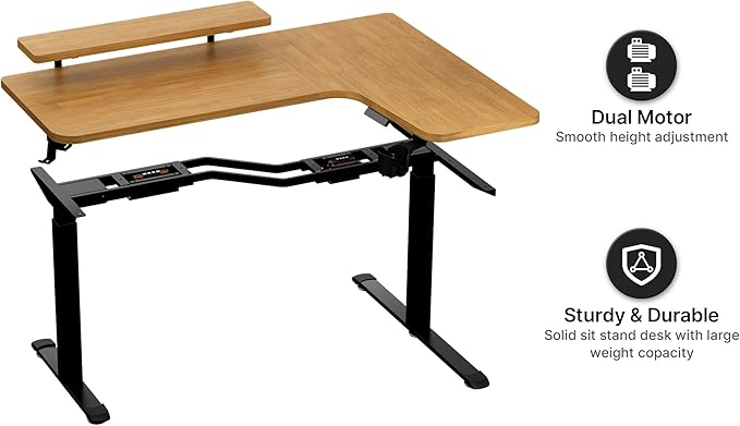 EUREKA ERGONOMIC L Shaped Standing Desk w Solid Wood Tabletop61 Electric Corner Computer Desk Adjustable Height Desk w Keyboard TrayDual MotorLED Monitor StandRight/Oak