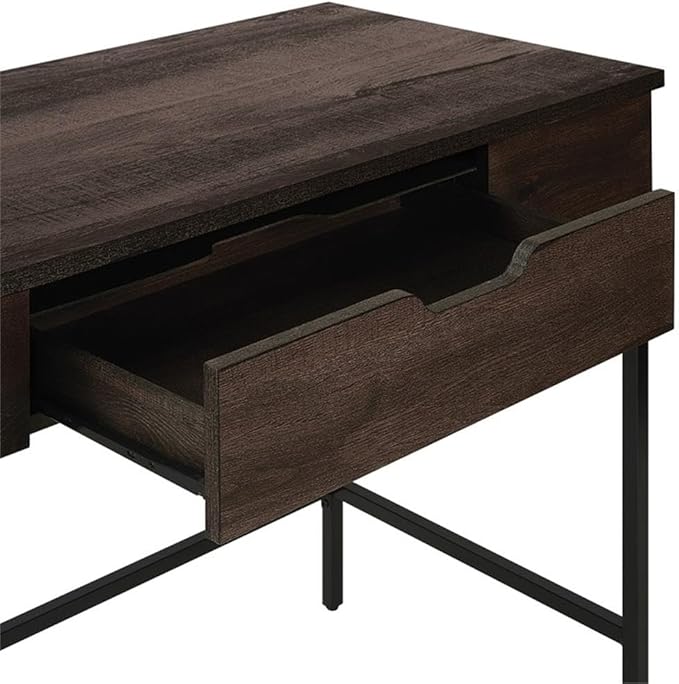 Pemberly Row Contemporary Sit-to-Stand Desk 40 W x 20 D x 31 H Ozark Ash Engineered Wood Adjustable Height Patent Pending Lift Mechanism Drawer and Storage Modern Steel Frame Home Office