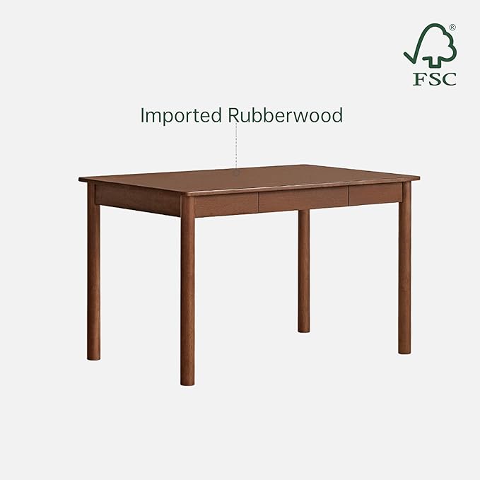 YESWOOD 100% Solid Wood Desk Mid Century Modern Computer Desk Home Office Writing Desk with Drawers for Study Living Room (35.43 W)