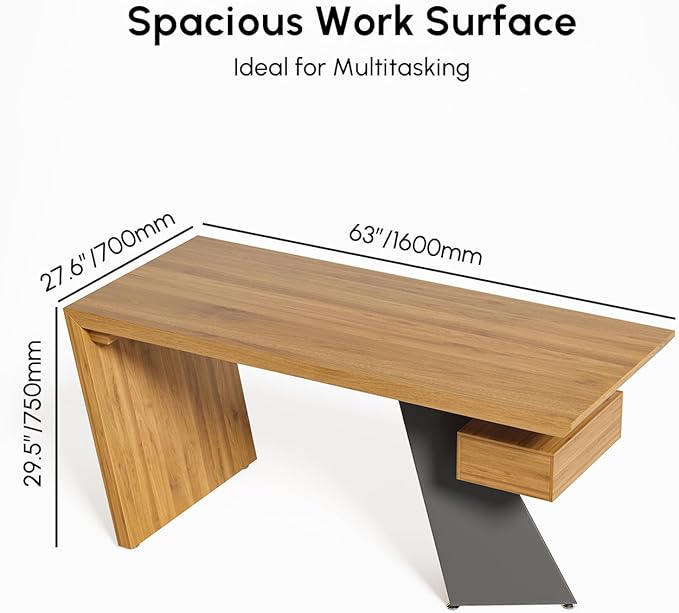 homary 63 Rustic Industrial Writing Desk Home Office Desk with Drawer Natural Wooden Desk Home Office Computer Desk