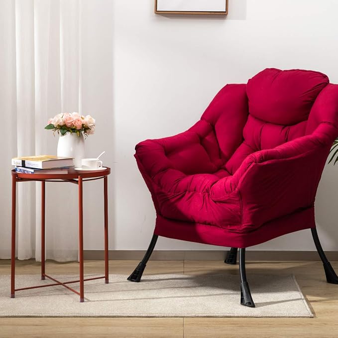 HollyHOME Lazy Chair with Armrest and Side Pocket Comfy Accent Lounge ChairLeisure Sofa Armchair for Living Room Bedroom Dorm or Small Spaces Oversized Reading Sofa Chair Burgundy