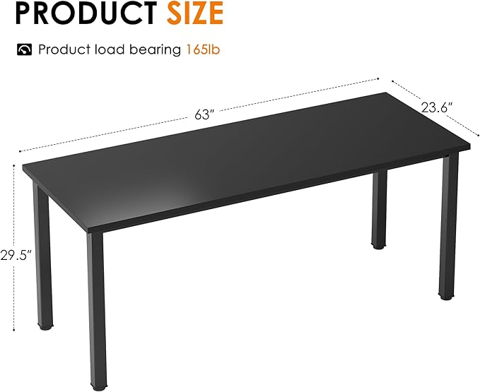 Need 63 Inch Large Computer Desk - Modern Simple Style Home Office Gaming Desk Basic Writing Table for Study Student Black Metal Frame Black