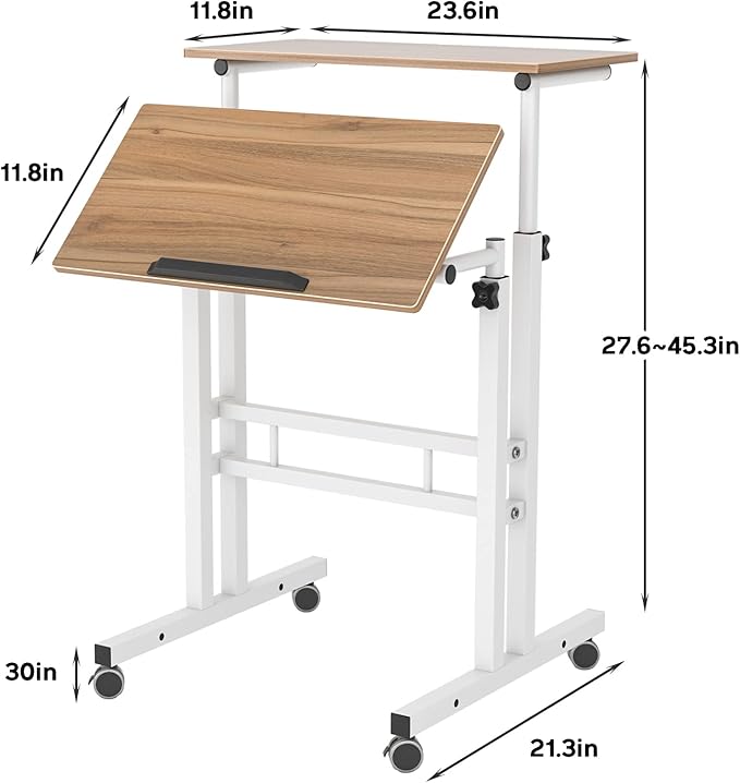soges 23.6inches Height Adjustable Desk Laptop Desk on The Wheels Rolling Stand Up Desk Computer Desk Adjustable Standing Desk Sit and Stand Desk Portable Laptop Table Oak