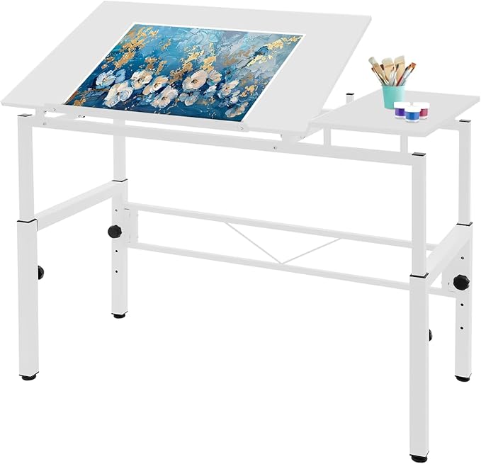 YIYIBYUS 0-30 ° Tiltable Tabletop Drawing Desk Floorstanding Drawing Table White Art Desk Artist Drafting Table Office Table Architectural Drawing Desk Computer Desk Craft Desk Hobby Table