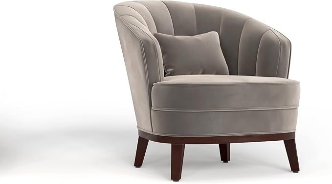 AC Pacific Ava Modern Barrel Accent Chair Upholstered Lounge Armchair with Curved Backrest Channel-Tufted Details Soft Seat Cushion &amp Throw Pillow for Living Room or Bedroom Grey