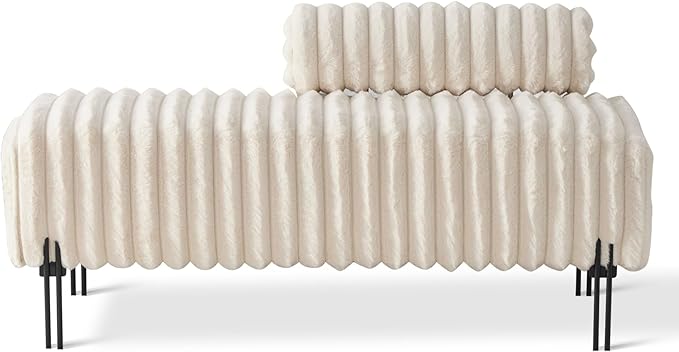 49.6'' Loveseat Sofa Modern Faux Fur 2-Seater Couch with Adjustable Backrest Comfy Bench for Entryway End of Bed Boutique Dressing Room Bedroom (Beige).
