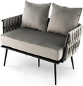 KOMFOTT 43” Loveseat Sofa Modern Upholstered 2-Seat Sofa with 2 Back Pillows Woven Backrest &amp Armrest Mid Century Modern Dutch Velvet Sofa for Living Room Bedroom Apartment (Gray)