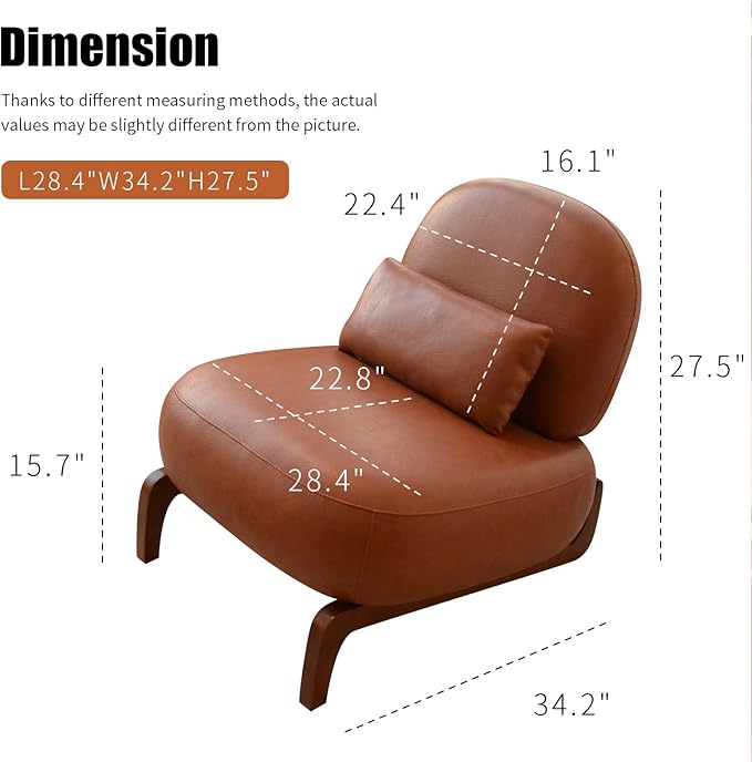 HAZO Cute Accent Chair with Solid Wood Legs Velvet Living Room Chair with Soft Cushion Cozy Bedroom Chair Comfy Armless Reading Chair for Apartment Waiting Room Balcony (Brown Leather)