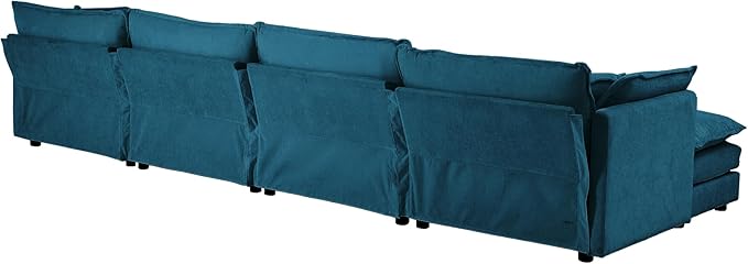 ERYE Shaped Oversized Sectional Sofa Modern Deep Seat Reversible Chaise Sofa&ampCouch with Movable Ottoman Modular Sleeper Upholstered Couch for Living Room Apartment Studio Office 146.5 Blue/