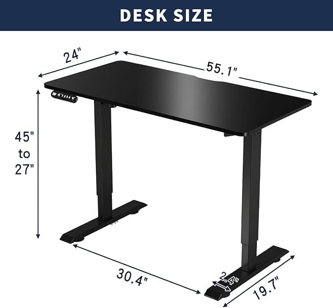 Anwick 2026 New 55 Electric Standing Desk Office Table &amp Sit Stand Up with Adjustable Height Rising Desks for Home Office USB LED 4 Programmable Memory Buttons (Black)