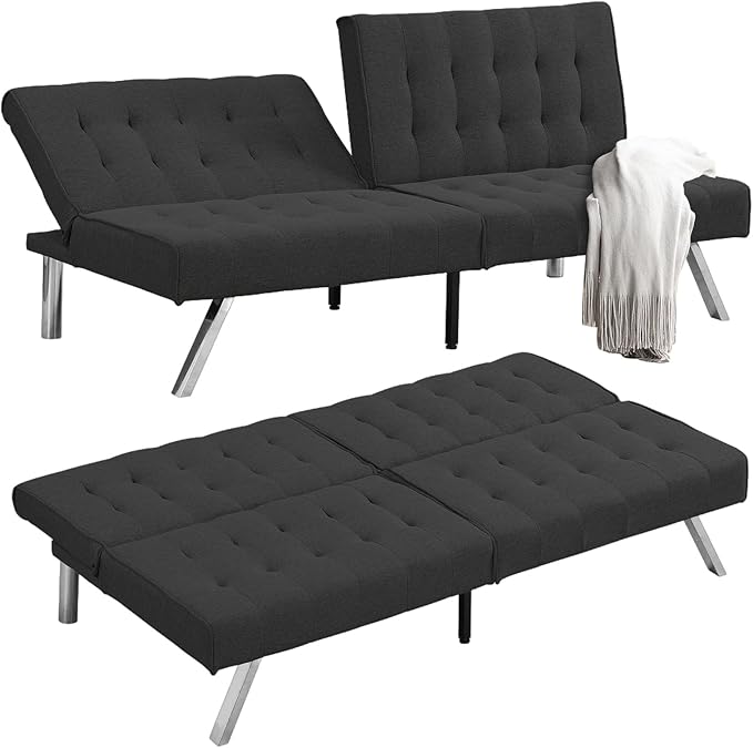 Convertible Sofa Bed Adjustable Couch Sleeper - Fabric Loveseat Futon Bed with Breathable Chenille Metal Legs and Adjustable Lounge - Perfect for Compact Living Space