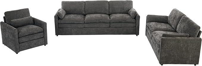 3-Piece Cozy Upholstered Sofa Set Upholstered Sofa Set with Single Sofa Loveseat and 3-Seater Sofa Oversized Comfy Cloud Sofa for Living Room Office Apartment (Grey-4c)