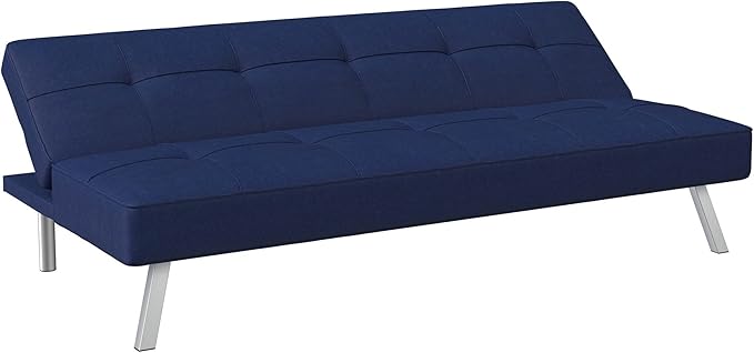 Serta® Rane 66.1 Convertible Futon Sofa Short Twin Size Modern Transitional Tufted Back and Seat Cushion Dream Coil® Comfort Fingerguard® Pinch Point Protection Woven Fabric Navy Blue
