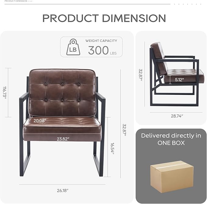 COLAMY Leather Accent Chairs Set of 2 Accent Arm Chairs for Living Room Comfy Leather Armchairs with Metal Legs for Bedroom Reception Room Brown