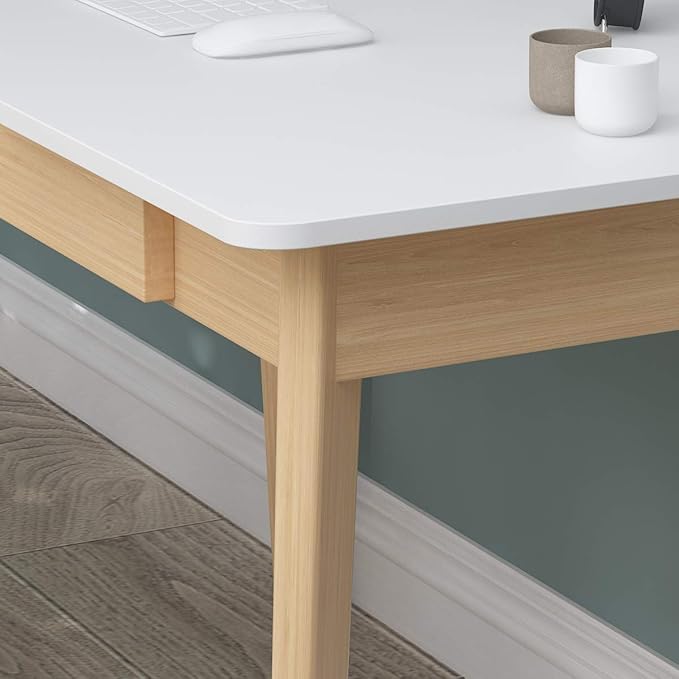 ECACAD Computer Desk with 2 Drawers 47” Home Office Desk Writing Study Working Table for Bedroom White