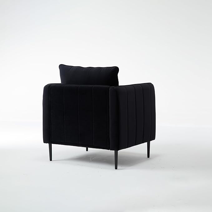 Modern Velvet Accent Chair Single Sofa Chairs Armchair with Square Arm Upholstered Accent Chairs for Living Room Bedroom Apartment (Black Chair)