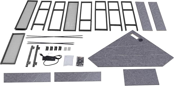 Corner Computer Desk Modern Laptop Desk w/Outlets &amp LED Light Triangle Table w/Storage Shelf Small Space for Home Office Student Dormitories Bedroom Game Room Study Room Workstation (Gray)
