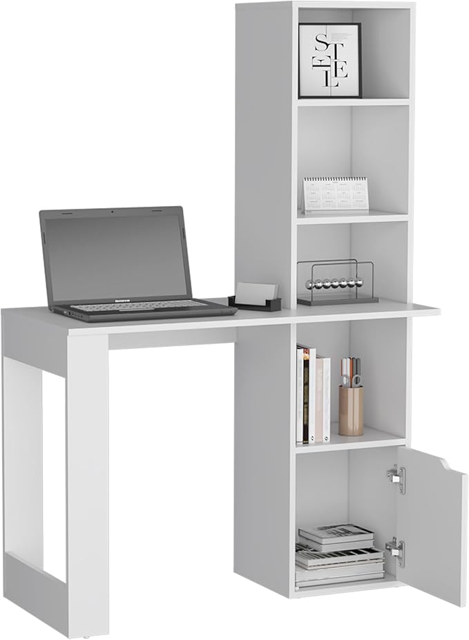 Computer Desk Executive Desk Study Desk with 1-Cabinet and 4-Tier Bookcase Ample Work Surface for Home Office