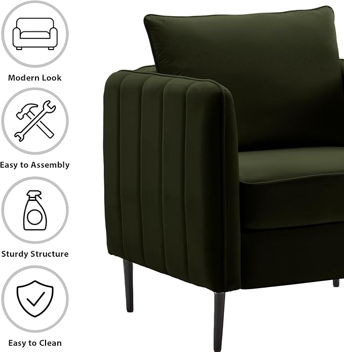 Modern Velvet Accent Chair Sets of 2 Upholstered Single Sofa Chairs Armchair with Square Arm Accent Chairs for Living Room Bedroom Apartment (Velvet Green Chairs * 2)