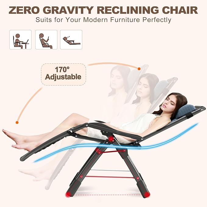 DoCred Comfy Folding Recliner Chair for Bedroom Living Room &amp Patio - Ice Touch Lounge Chair with Removable Tray for Indoor Outdoor