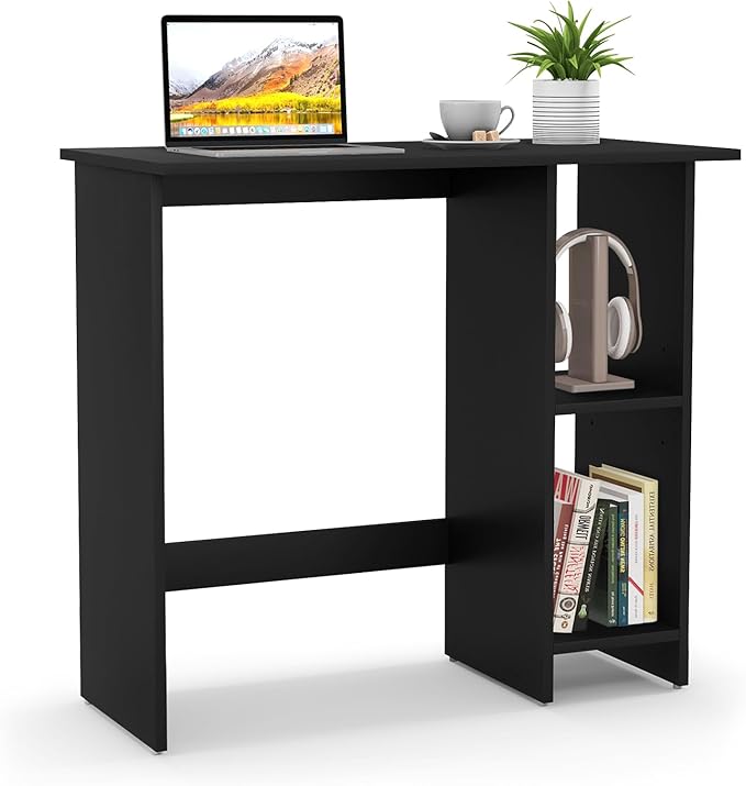 Tangkula Computer Desk with Storage Shelves Modern Small Writing Desk with Adjustable Shelf Space Saving Laptop PC Desk with Anti-Toppling Kit Wooden Kid’s Study Desk (Black)