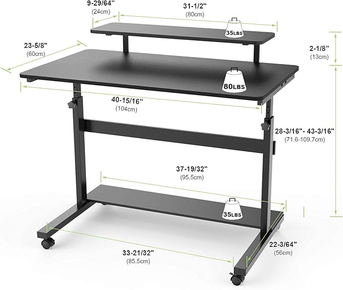 Eureka Ergonomic Height Adjustable Computer Desk Rolling Sit Stand Desk for Home Office with Hutch CPU Stand &amp Lockable Wheels 41 inch-Black