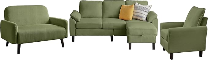 4 Pieces Corduroy Living Room Sets with Sofa Ottoman Loveseat and Chair