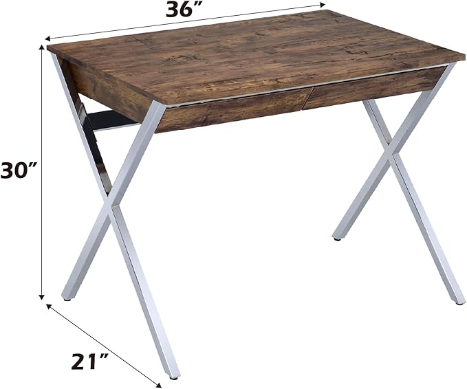 Weathered Oak &amp Chrome Industrial Writing Desk - Home Office Computer Desk