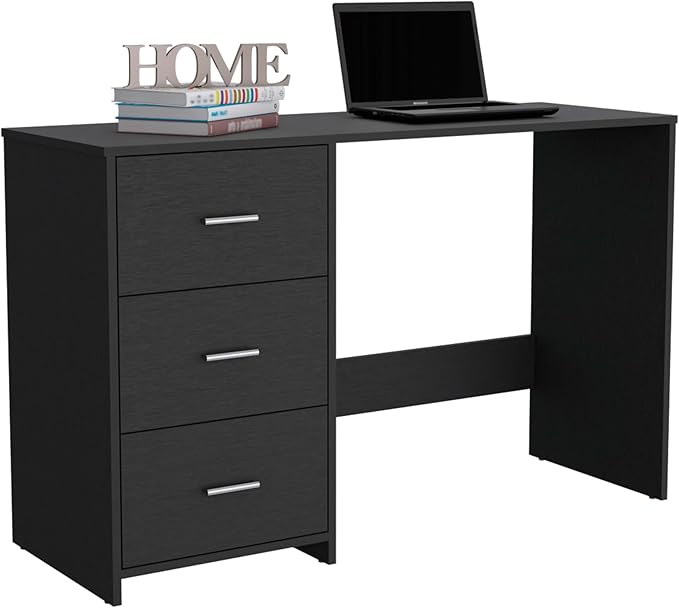 Stylish 3 Drawer Black Writing Desk for Home Office &amp Remote Learning