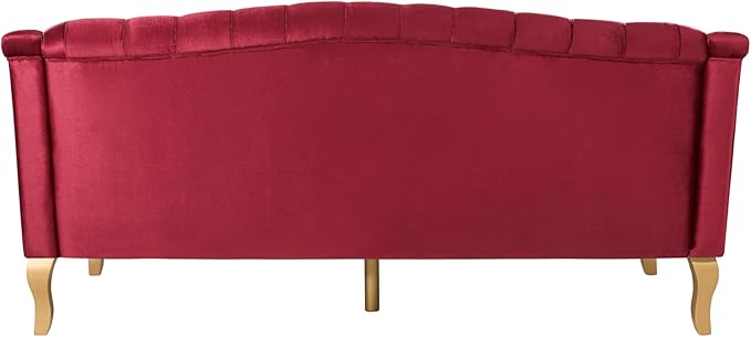 Modern Wingback Tufted Velvet Loveseat 73.25 3 Seat Sofas Settee Bench Banquette Chesterfield Love Seat with High Back Thick Padded Cushioned Upholstered Couch for Living Room Victorian Style Red