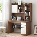 LITFAD Modern Computer Desk Work from Home Desk with Hutch Bookcase and Integrated Cable Management Rectangular Wood Office Desk 3 Drawers 39.4 L x 17.7 W x 64.2 H Black Oak