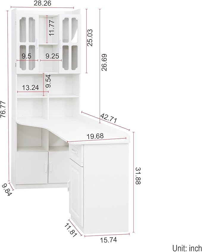 l Shaped Desk with Hutch &amp Drawers Small Corner Desks for Small Space Home Office Farmhouse Desk and Bookshelf Combo with Storage (White)