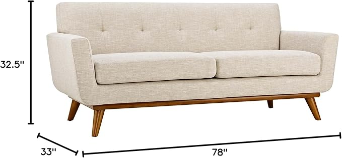 Modway Engage Mid-Century Modern Upholstered Fabric Loveseat in Beige