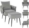 Giantex Velvet Accent Chair with Ottoman Modern Comfy Arm Chair w/Solid Metal Frame Pillow Max Load 330 Lbs Upholstered Single Sofa Chair w/Footrest Reading Chair for Bedroom Living Room Grey
